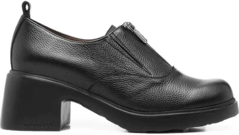 Wonders Leren pumps met textuur en rits aan de voorkant Zwart