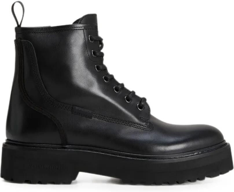 Woolrich Leren enkellaarzen met veters Zwart