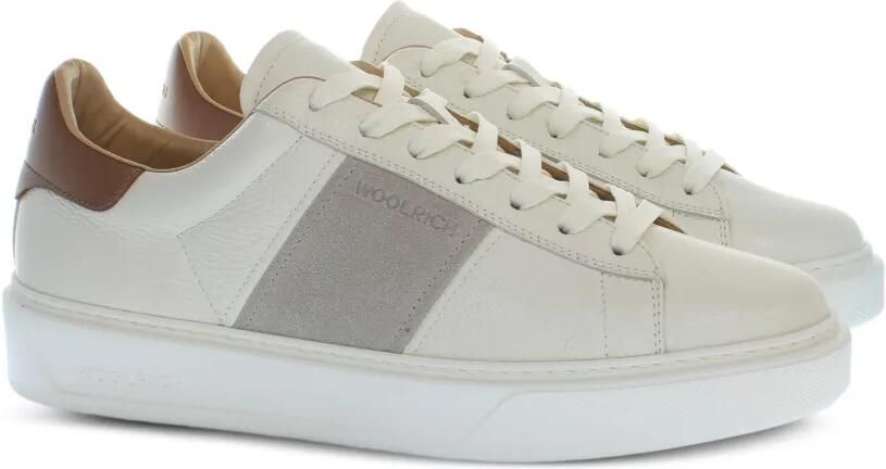 Woolrich logo-print leather sneakers Beige