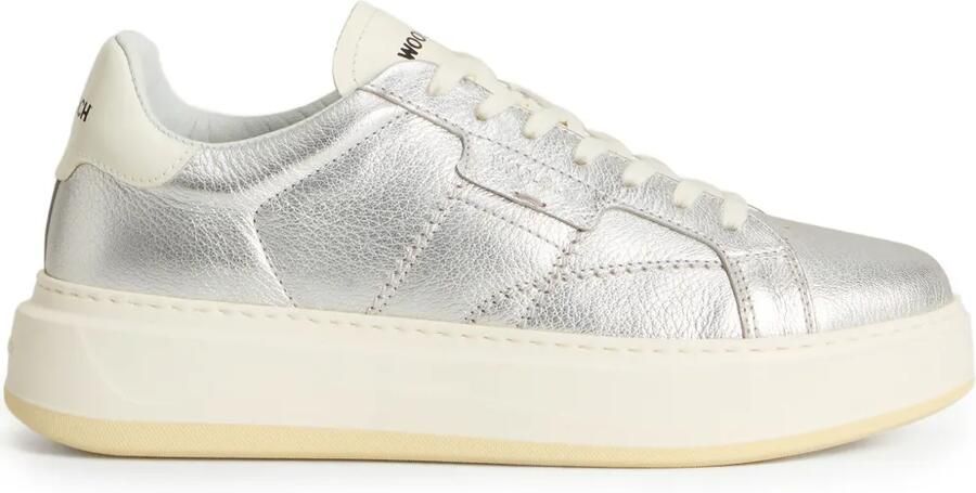 Woolrich Metallic leren sneakers met plateauzool Zilver