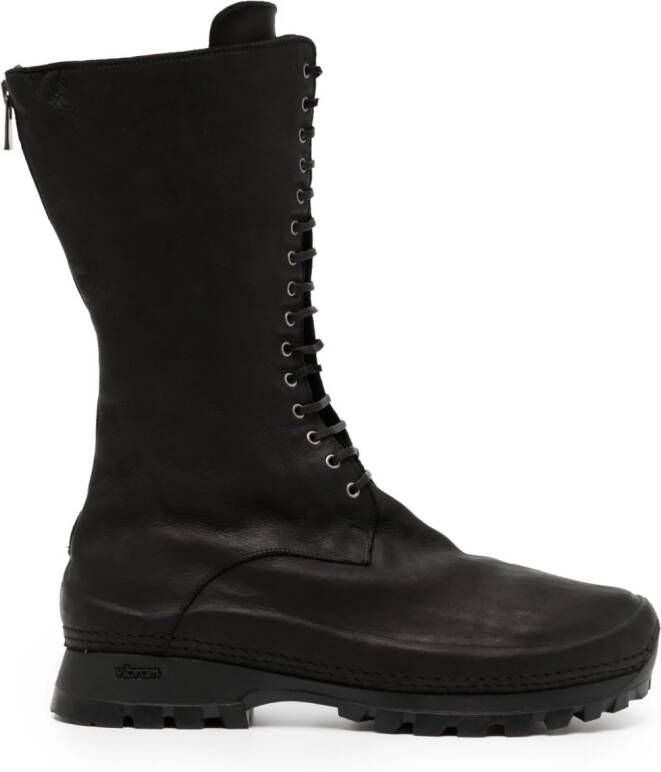 Yohji Yamamoto round-toe leather boots Zwart