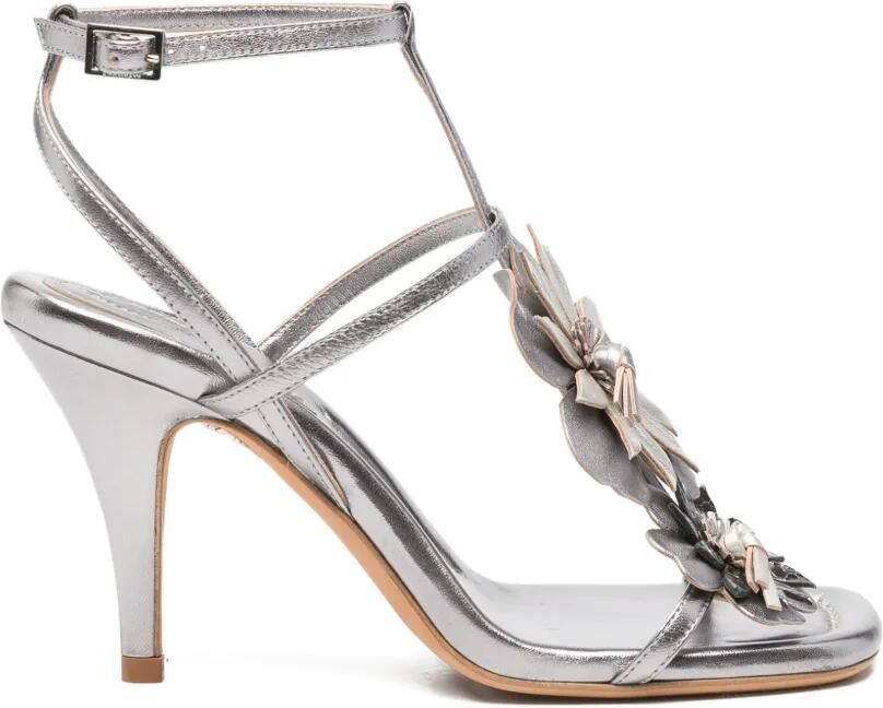ZIMMERMANN Belara leren sandalen met bloemapplicatie Zilver