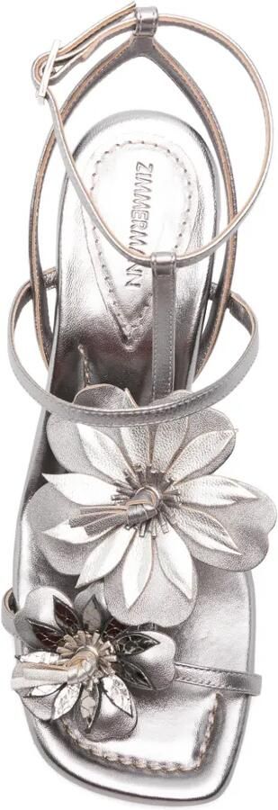 ZIMMERMANN Belara leren sandalen met bloemapplicatie Zilver - Foto 3