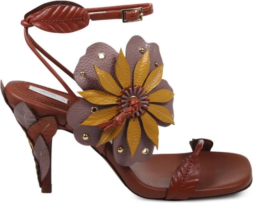 ZIMMERMANN Brightside leren sandalen met bloemenpatch Bruin