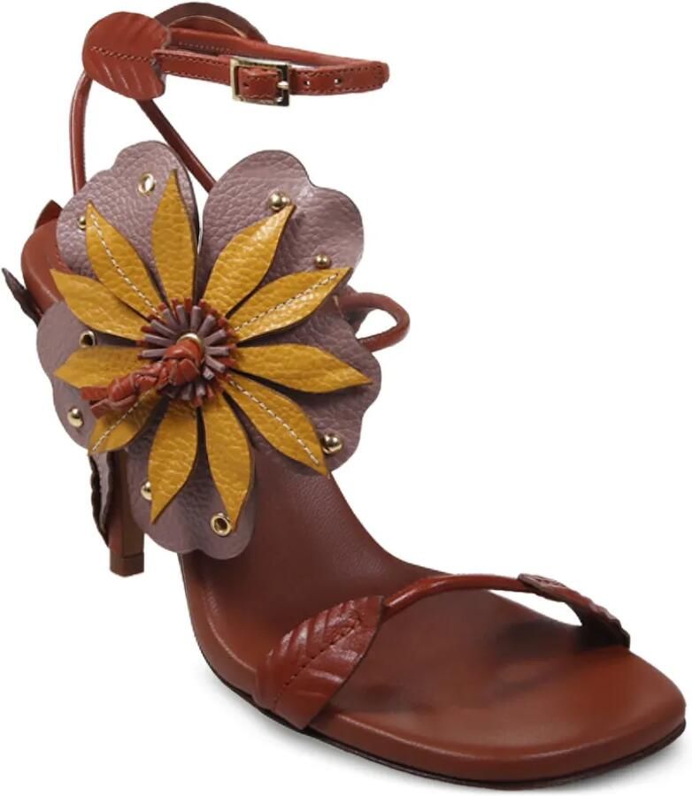 ZIMMERMANN Brightside leren sandalen met bloemenpatch Bruin - Foto 3