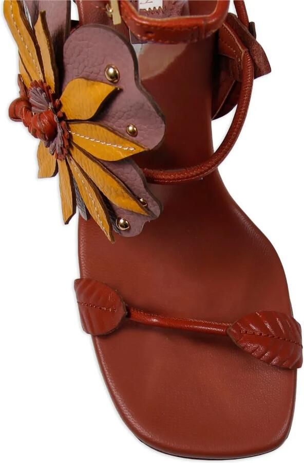 ZIMMERMANN Brightside leren sandalen met bloemenpatch Bruin - Foto 4