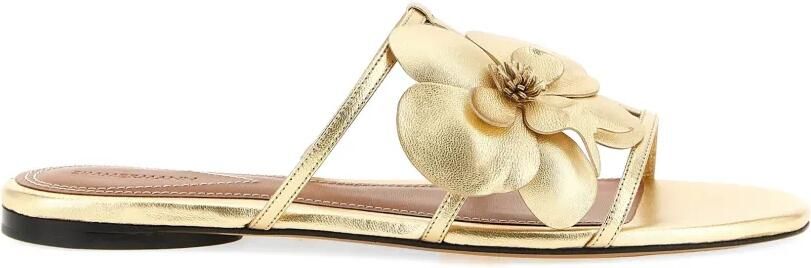ZIMMERMANN Leren slippers met bloemenprint Goud