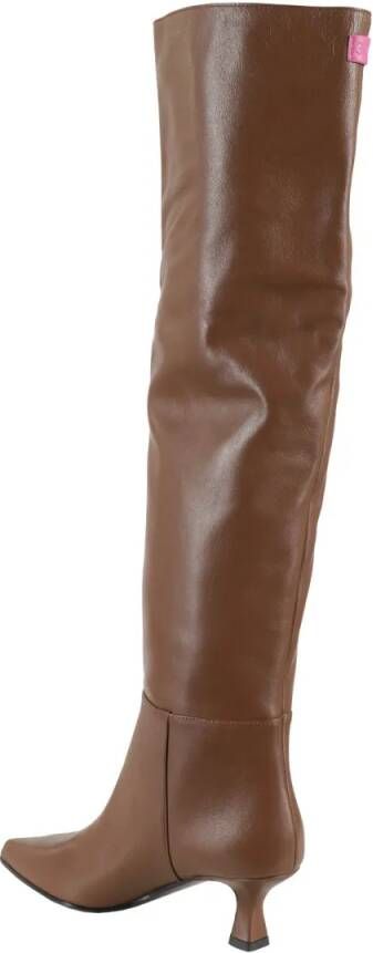3Juin Boots Knee-Length Brown Leather Boots With Pointed Toe in bruin