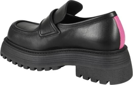 3Juin Leather Loafers With Fuchsia Detail And Raised Sol in zwart
