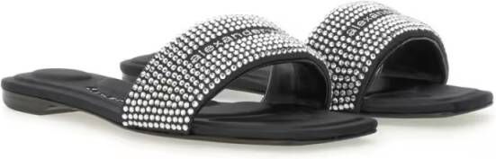 Alexander wang Sandalen Wide-Strap Satin Sandals With Crystal Accents in zwart