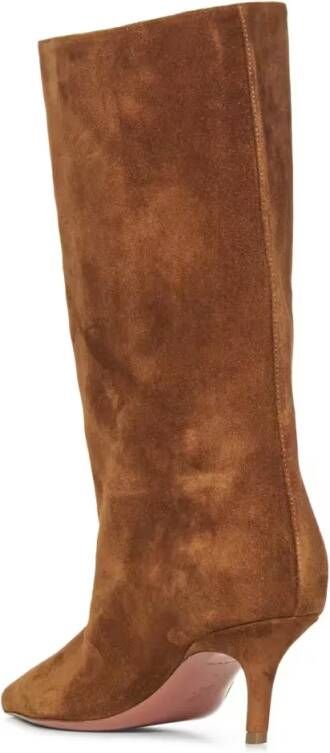 Amina Muaddi Boots Brown Leather Boots With Slanted Heel in bruin