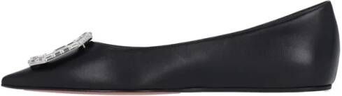 Amina Muaddi Camelia Ballerinas In Black Hammered Leather in zwart