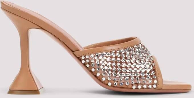 Amina Muaddi Sandalen Crystallized Leather Sandals in beige