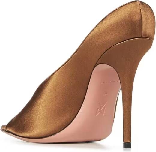 Amina Muaddi Sandalen Mocha Satin Stiletto Sandals With Open Toe in bruin