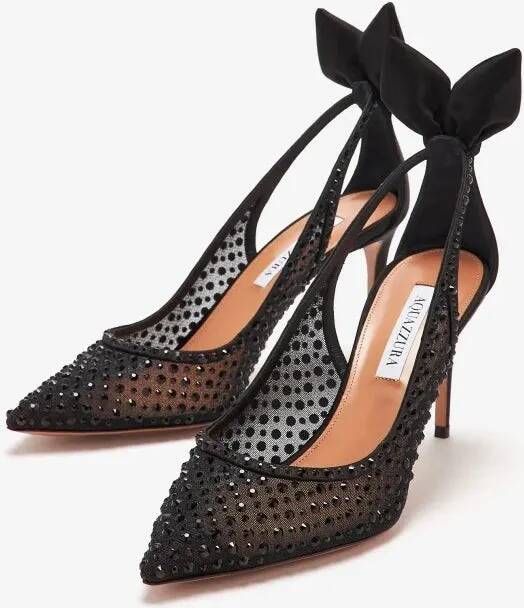Aquazzura Hoge hakken Bow Tie Crystal Tulle Pump 85 in zwart
