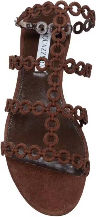 Aquazzura Sandalen Espresso Suede Flat Sandals With Chain Detail in bruin