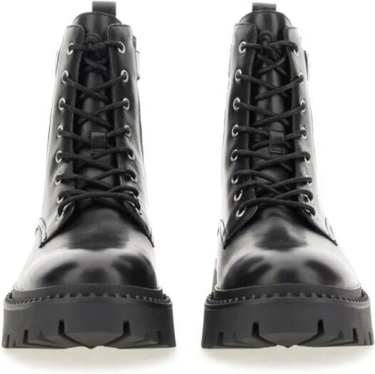 Ash Boots Black Leather Amphibian With Rugged Sole in zwart