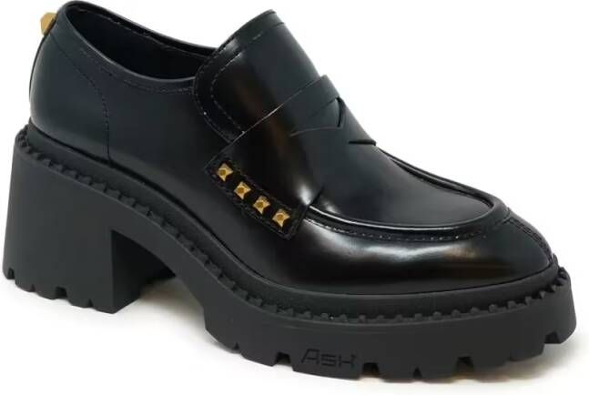 Ash Hoge hakken Black Leather Nelson Loafers in zwart