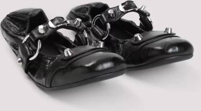 Balenciaga Black Lamb Leather Shoes With Striking Metallic Ac in zwart