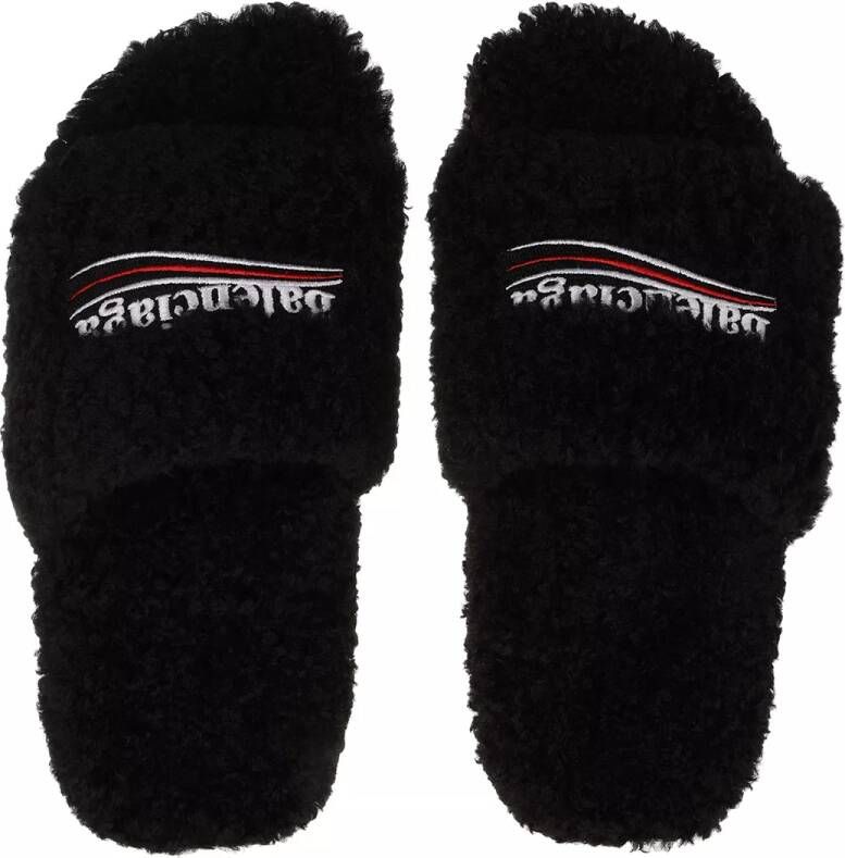 Balenciaga Sandalen Furry Slide Sandals in zwart