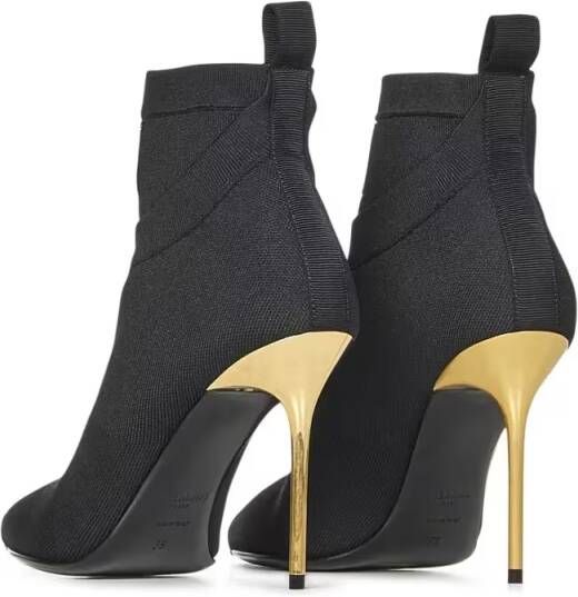 Balmain Boots Black Stretch Knit Ankle Boots With Gold Lacquered in zwart