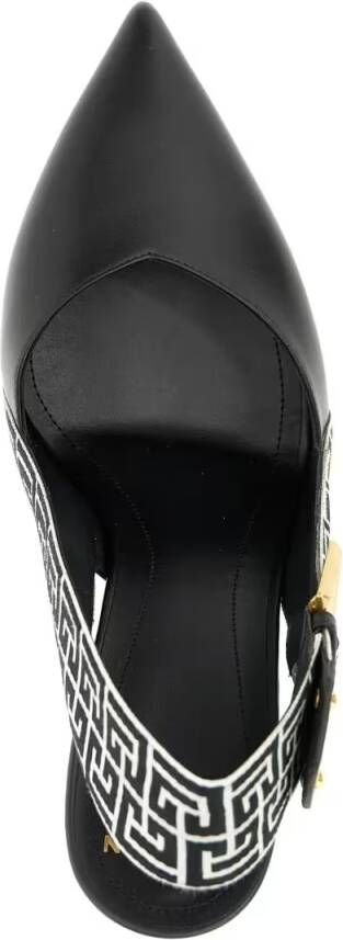 Balmain Hoge hakken Ruby Leather Slingbacks With Logo Strap in zwart