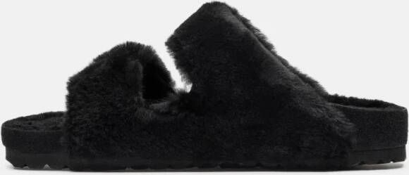 Birkenstock Sandalen Black Shearling Sandals With Oversized Buckles in zwart