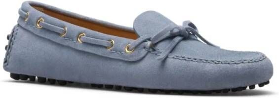 Car Shoe Baby Blue Suede Loafer With Bow in blauw
