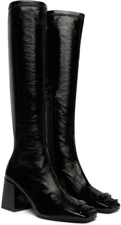 Courrèges Boots High-Shine Black Calf Leather Knee-High Boots in zwart