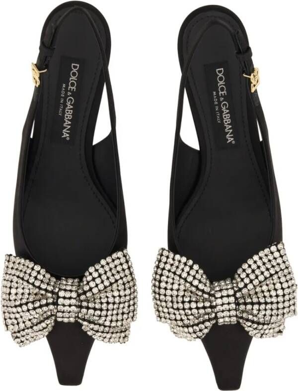 Dolce&Gabbana Hoge hakken Satin Sling-Back With Rhinestone Embroidery in zwart