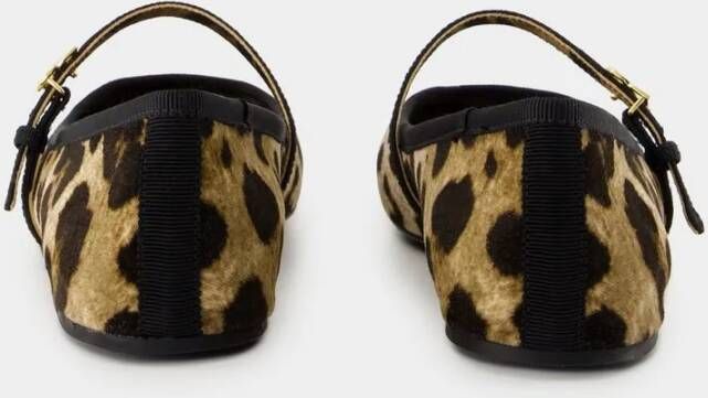 Dolce&Gabbana Leopard Print Cotton Ballerinas With Delicate Inst in bruin