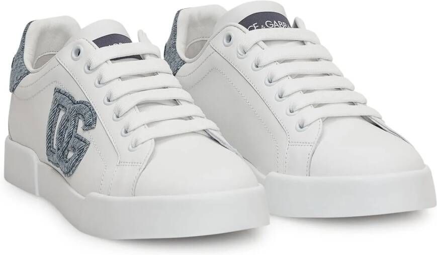 Dolce&Gabbana Low-Top Sneakers Leather Sneakers With Denim Accents in wit