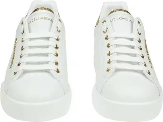 Dolce&Gabbana Low-Top Sneakers Portofino Sneakers In White Leather With Logoed Pe in wit