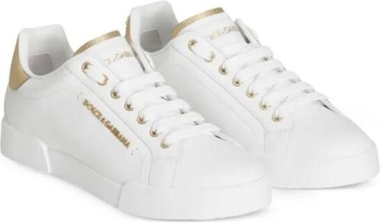 Dolce&Gabbana Low-Top Sneakers White Leather Sneakers With Gold Accents in wit