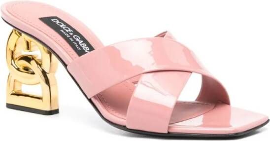 Dolce&Gabbana Sandalen Sculpted Heel Leather Sandals With Cross-Strap Des in roze