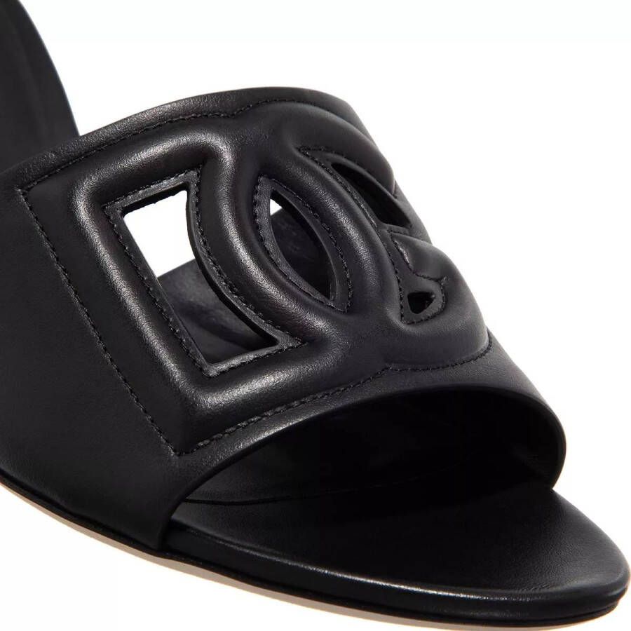Dolce&Gabbana Slippers & Mules Calfskin Sliders With DG Logo in zwart