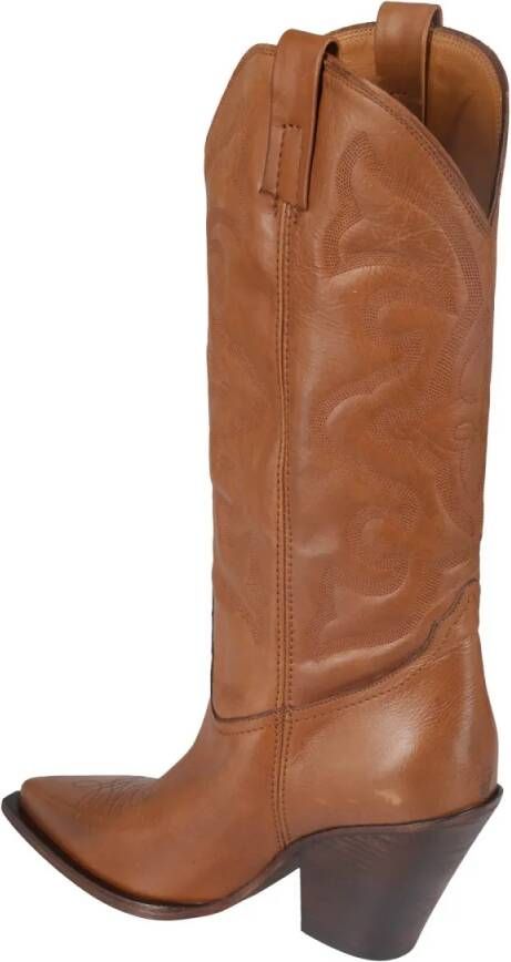 Elena Iachi Boots Brown Velvet Cowboy Boots With Intricate Embossed in bruin