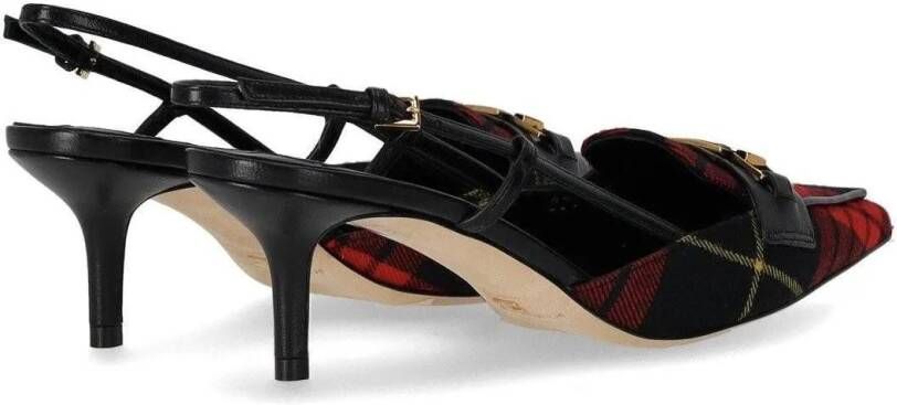 Elisabetta Franchi Hoge hakken Black And Red Tartan Slingback Pump in zwart