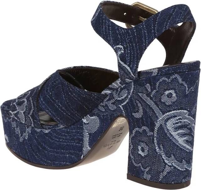 ETRO Sandalen Jacquard Floral Motif Denim Platform Sandals in blauw