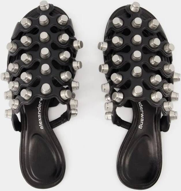 alexander wang Slippers & Mules Rexa Cage Slide Flat Shoes Leather Black in zwart