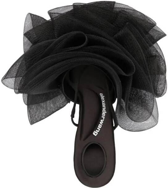 alexander wang Slippers & Mules Ruched Tulle Mules in zwart