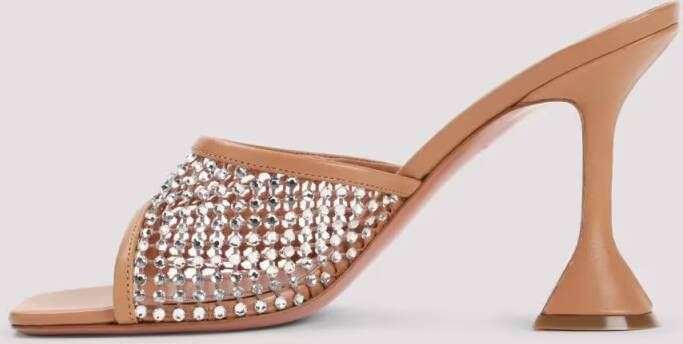 Amina Muaddi Sandalen Crystallized Leather Sandals in beige
