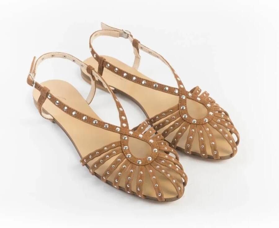 Anna F. Sandalen Delicate Strappy Sandal With Metallic Accents in bruin