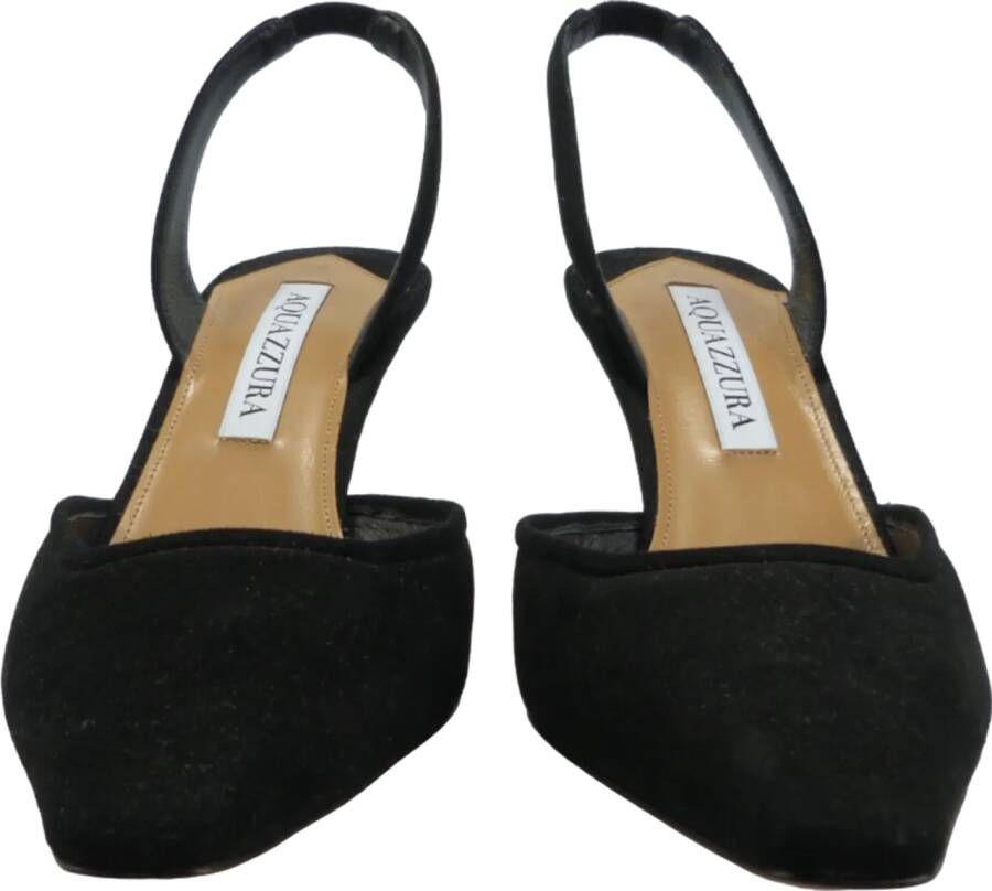 Aquazzura Sandalen met hak Du00E9colletu00E9 Maia in velluto a righe nere in zwart
