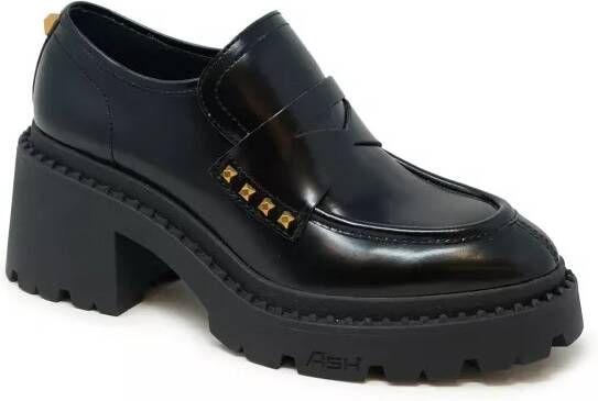 Ash Hoge hakken Black Leather Nelson Loafers in zwart