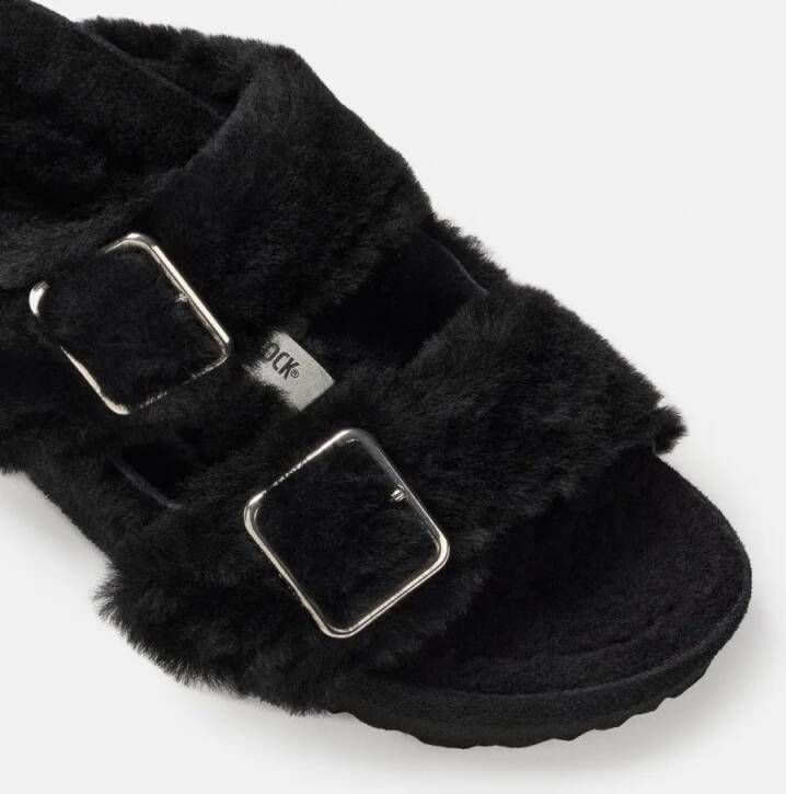 Birkenstock Sandalen Black Shearling Sandals With Oversized Buckles in zwart