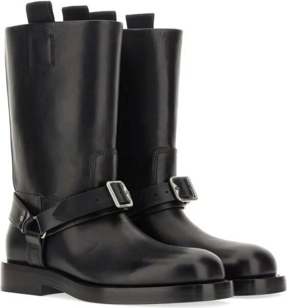 Burberry Boots Knee-High Saddle Boots With Buckle Detail in zwart