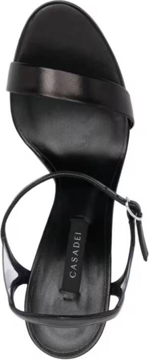 Casadei Sandalen Black Leather Sandals With Steel Blade Heel in zwart