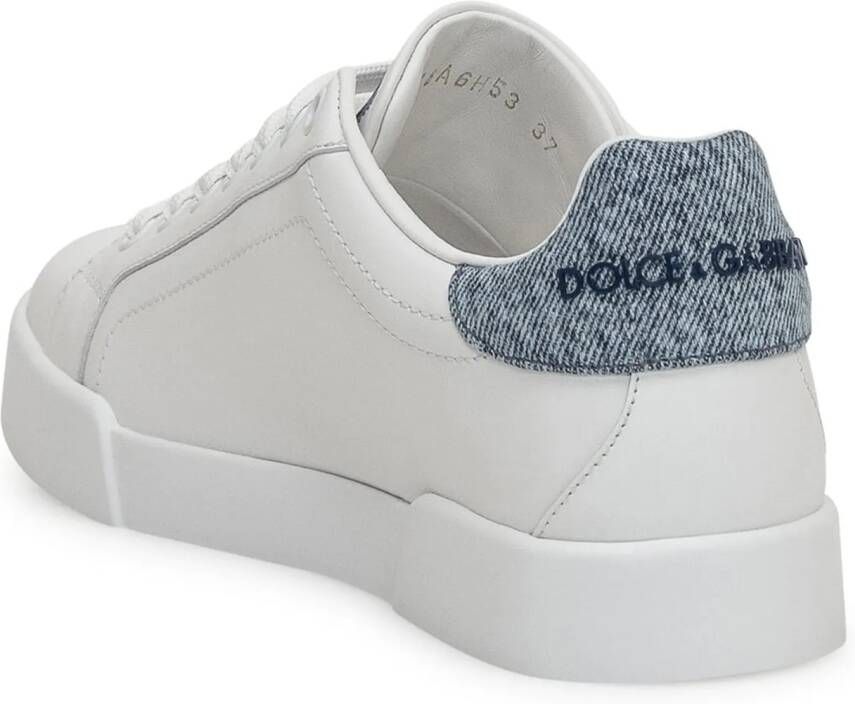 Dolce&Gabbana Low-Top Sneakers Leather Sneakers With Denim Accents in wit