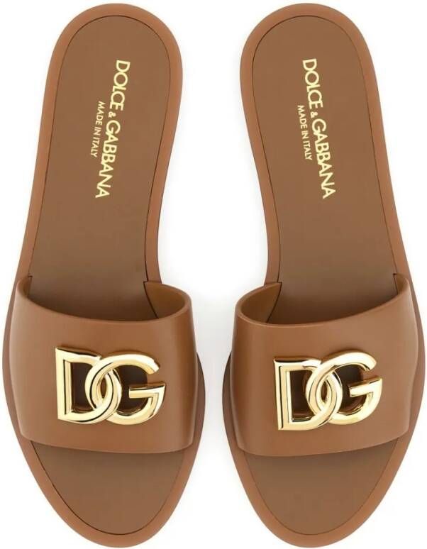 Dolce&Gabbana Sandalen Leather Slide Sandals in bruin